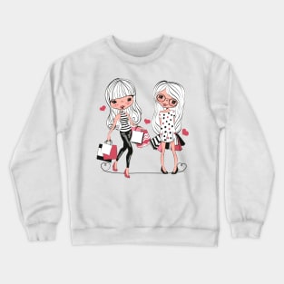 Two fashionable girls with bags from the store. Shopping. Crewneck Sweatshirt